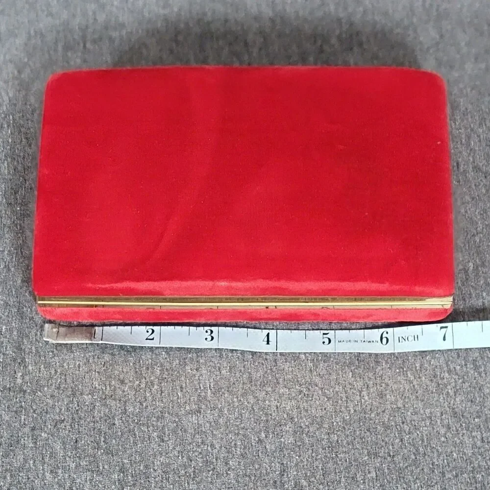 Vintage Mele Jewelry Box Red Velvet Hard Shell Travel Clam Case 7
